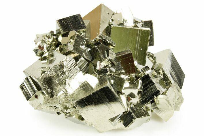 Gleaming Striated Cubic Pyrite Cluster - Peru #372794